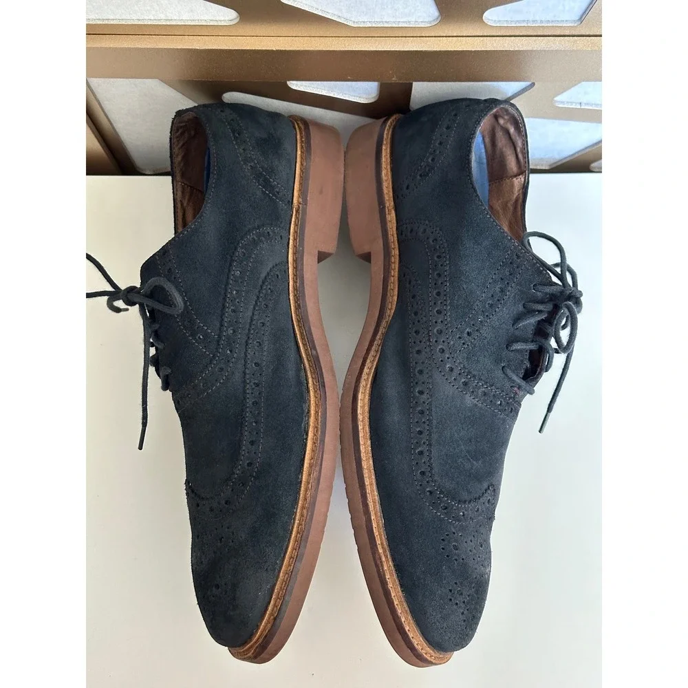 Sperry Top-Sider Morgan Mens 13 Navy Blue Suede Wingtip Oxford Brogue Shoes
